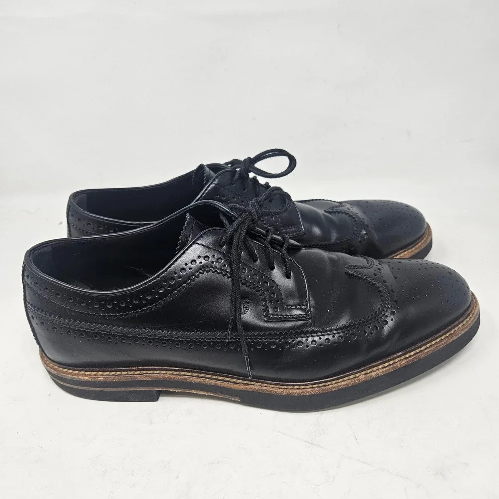 Tods Mens Black Leather Wingtip Brogue Derby Shoes Made in Italy Size 9.5 A